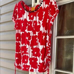 Ruby Rd. Red and White Top with Black Embellishments